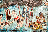 Chiang Mai - The Wat Phra Singh temple. Murals of the Viharn Lai Kham illustrating Jataka tales and other stories. 